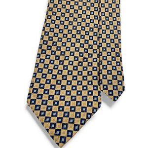 Nautica Silk Tie Geometric Gold Blue Cubes
